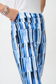 JOSEPH RIBKOFF - Blue/Vanilla Millennium Abstract Print Pull-On Pants - 261223