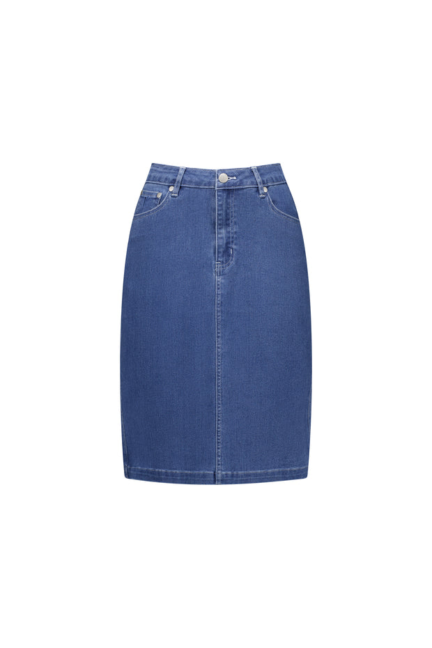 VASSALLI - Blue Hue Denim Skirt with Back Vent - 372AV