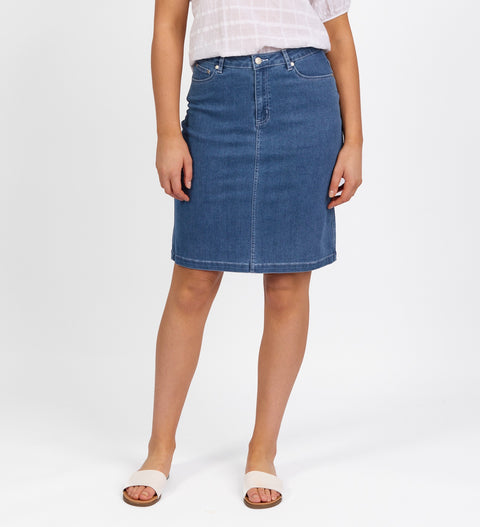 VASSALLI - Blue Hue Denim Skirt with Back Vent - 372AV