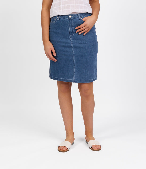 VASSALLI - Blue Hue Denim Skirt with Back Vent - 372AV