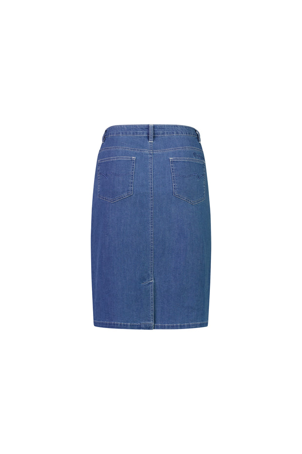 VASSALLI - Mid Wash Denim Skirt with Centre Back Vent - 372AVH