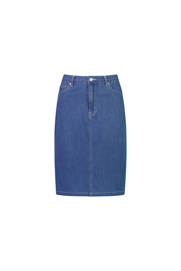 VASSALLI - Mid Wash Denim Skirt with Centre Back Vent - 372AVH