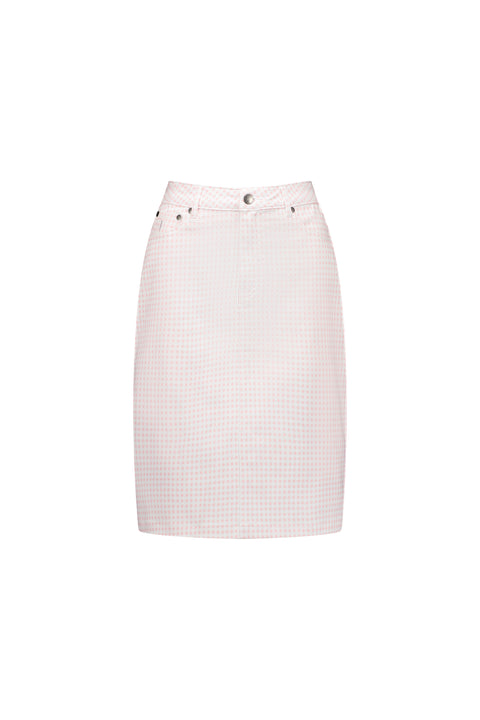 VASSALLI - Pink Gingham Printed Lightweight Skirt with Centre Back Vent - 372AV