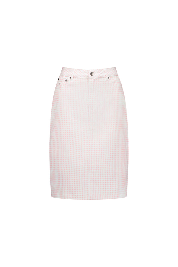 VASSALLI - Pink Gingham Printed Lightweight Skirt with Centre Back Vent - 372AV