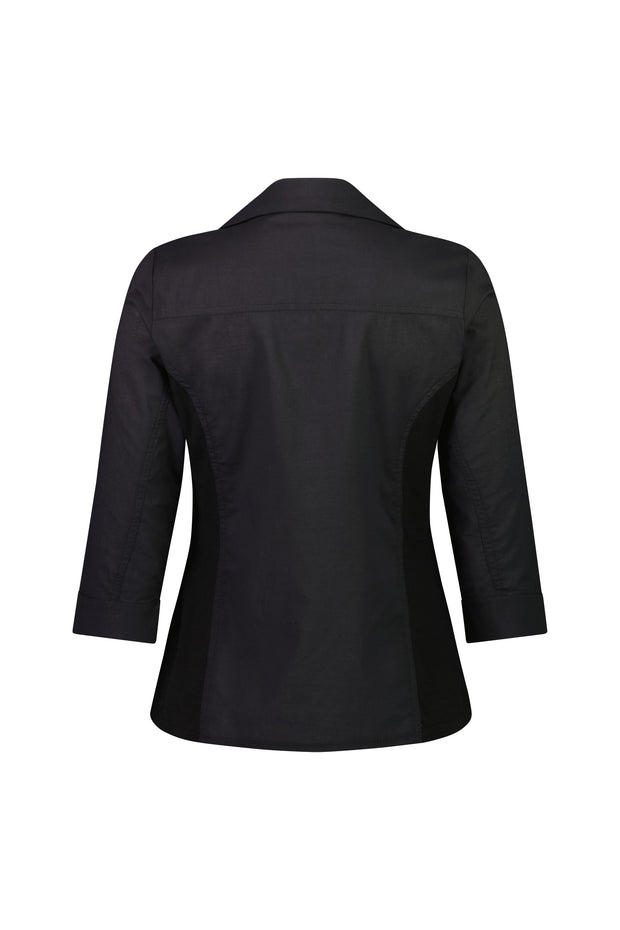 VASSALLI - Black Button Up Shirt with Rib Panels - 4032