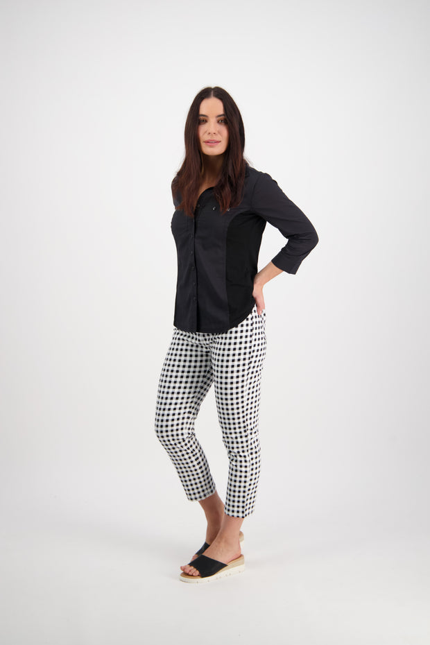 VASSALLI - Black Button Up Shirt with Rib Panels - 4032