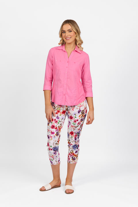 VASSALLI - Flamingo Button Up Shirt with Rib Panels - 4032