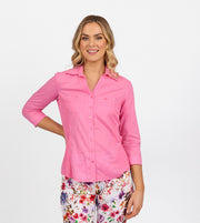 VASSALLI - Flamingo Button Up Shirt with Rib Panels - 4032