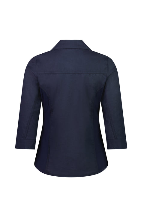 VASSALLI - Plain Button Up Shirt with Rib Panels - Ink - 4032