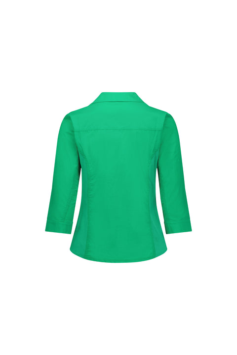 VASSALLI - Plain Button Up Shirt with Rib Panels - Kelly Green - 4032