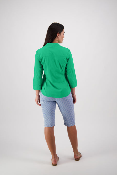 VASSALLI - Plain Button Up Shirt with Rib Panels - Kelly Green - 4032