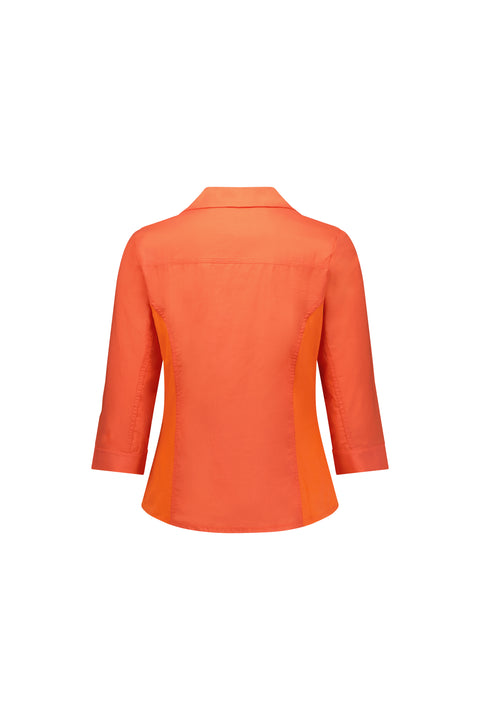 VASSALLI - Plain Button Up Shirt with Rib Panels - Tangelo - 4032