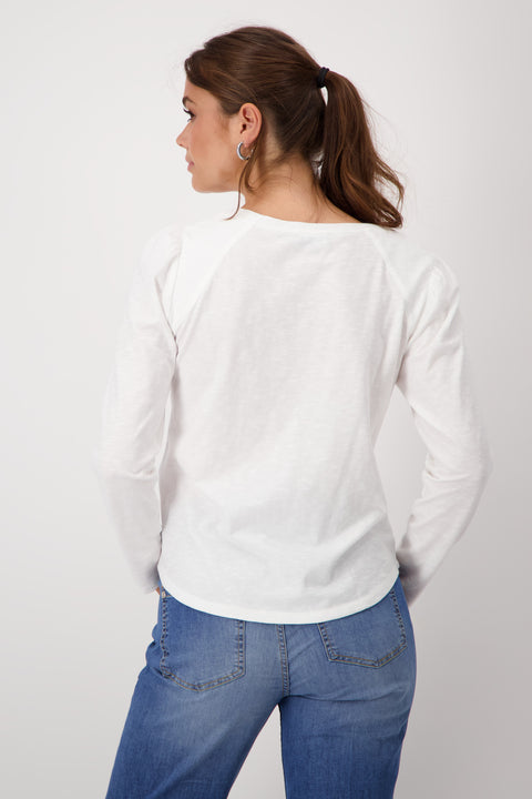 MONARI - Off White Long Sleeve Round Neck T-Shirt - 408361