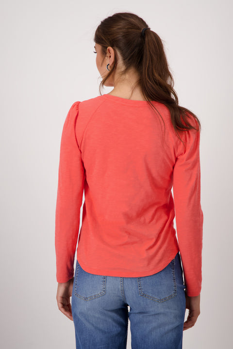 MONARI - Bright Coral Long Sleeve Round Neck T-Shirt - 408361