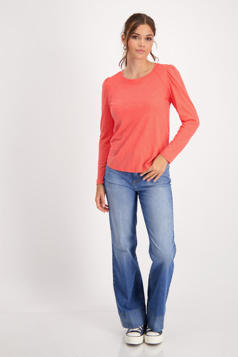 MONARI - Bright Coral Long Sleeve Round Neck T-Shirt - 408361