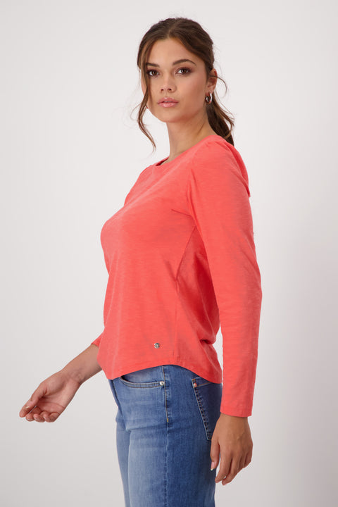 MONARI - Bright Coral Long Sleeve Round Neck T-Shirt - 408361