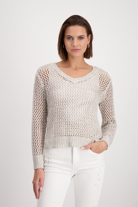 MONARI - Peanut Long Sleeve V Neck Pullover - 408471