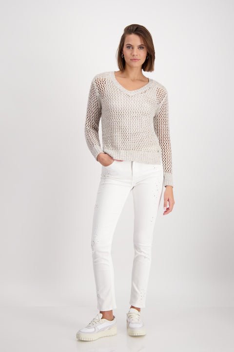 MONARI - Peanut Long Sleeve V Neck Pullover - 408471