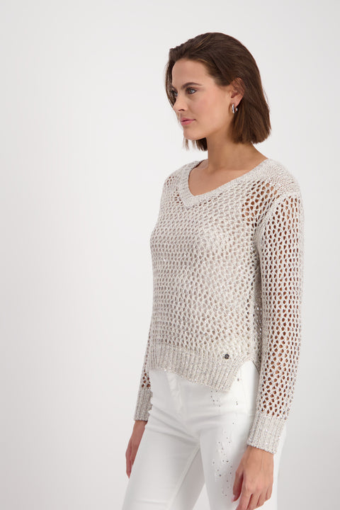 MONARI - Peanut Long Sleeve V Neck Pullover - 408471