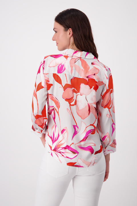 MONARI - Bright Coral Floral Shirt Collar Blouse - 408533