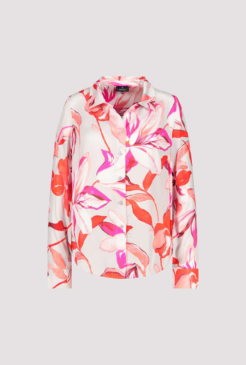 MONARI - Bright Coral Floral Shirt Collar Blouse - 408533