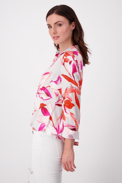 MONARI - Bright Coral Floral Shirt Collar Blouse - 408533