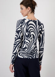 MONARI - Deep Ocean Ornament Pattern Round Neck T-Shirt - 409089