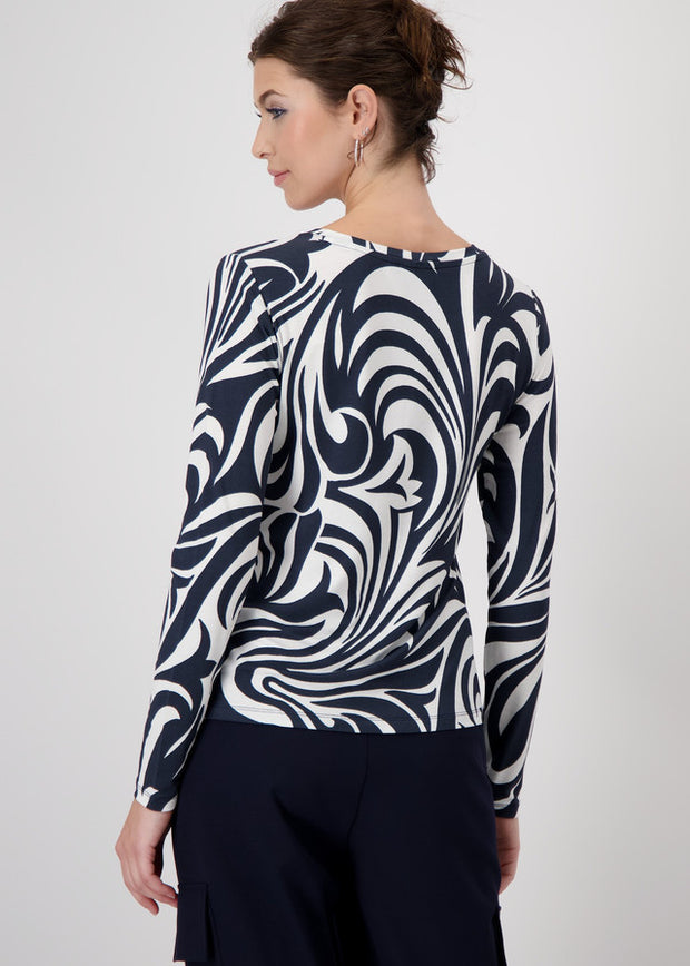 MONARI - Deep Ocean Ornament Pattern Round Neck T-Shirt - 409089