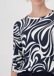 MONARI - Deep Ocean Ornament Pattern Round Neck T-Shirt - 409089