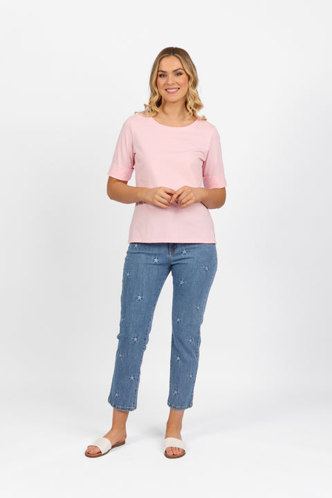 VASSALLI - Light Pink Boat Neck Top - 4262