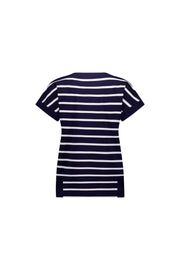 VASSALLI - Ink/White Stripe Drop Sleeve Top with Stepped Hem - 4363S