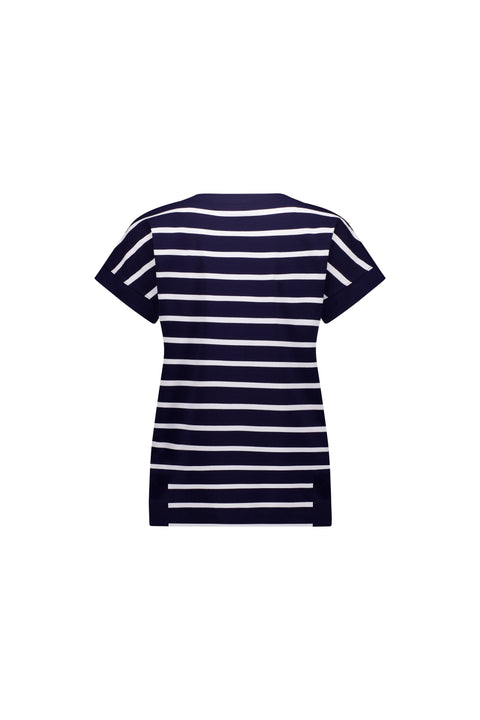 VASSALLI - Ink/White Stripe Drop Sleeve Top with Stepped Hem - 4363S