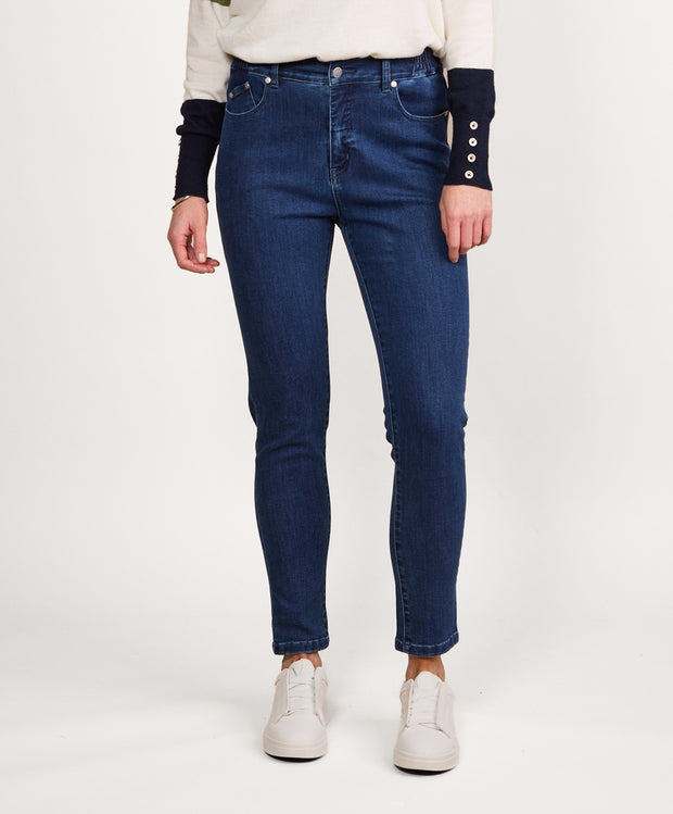 VASSALLI - Blue Denim Skinny Ankle Grazer, Slim Hip & Thigh Jean with Side Elastic - 5009