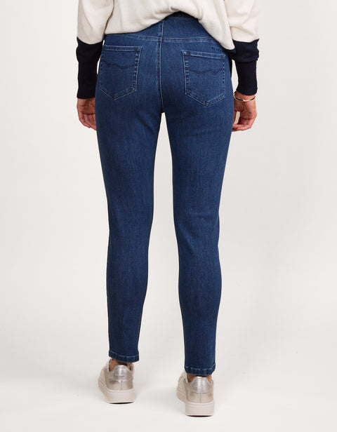 VASSALLI - Blue Denim Skinny Ankle Grazer, Slim Hip & Thigh Jean with Side Elastic - 5009