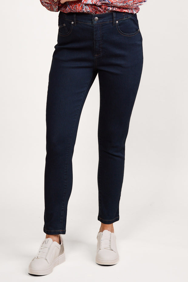VASSALLI - Indigo Denim Skinny Ankle Grazer, Slim Hip & Thigh Jean with Side Elastic - 5009
