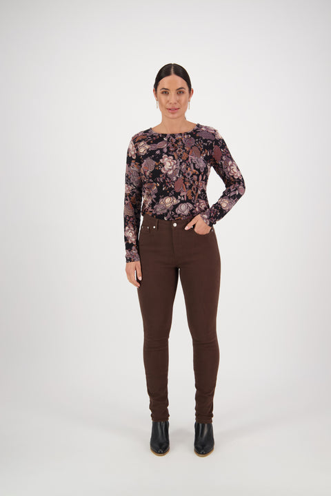 VASSALLI - Chocolate Skinny Leg Full Length Basket Weave Jean - 5535