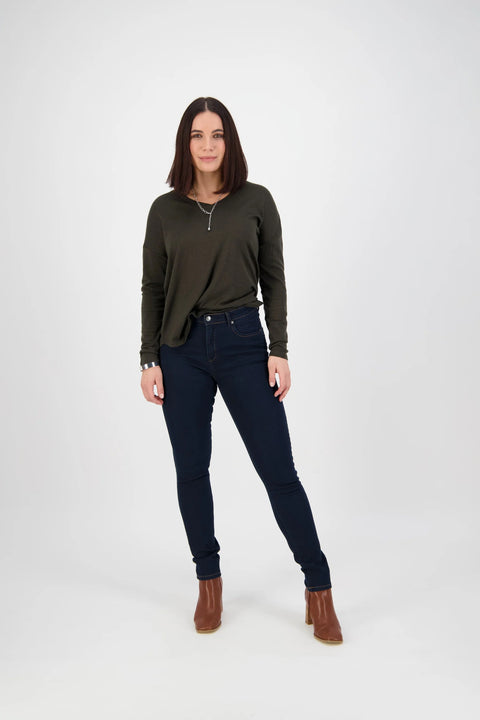 VASSALLI - Indigo Skinny Leg Full Length Basket Weave Jean - 5535