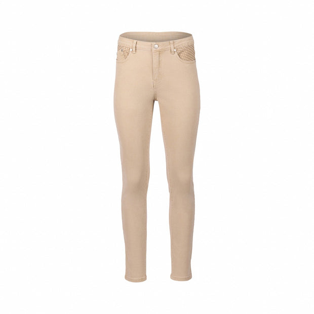 VASSALLI - Oat Denim Skinny Leg Full Length Basket Weave Pocket Jean - 5535