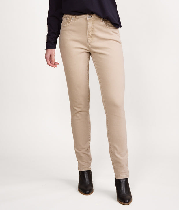 VASSALLI - Oat Denim Skinny Leg Full Length Basket Weave Pocket Jean - 5535