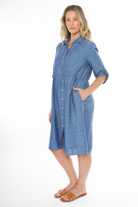 JUMP - Chambray Two Pocket Linen Dress - 576J5038A