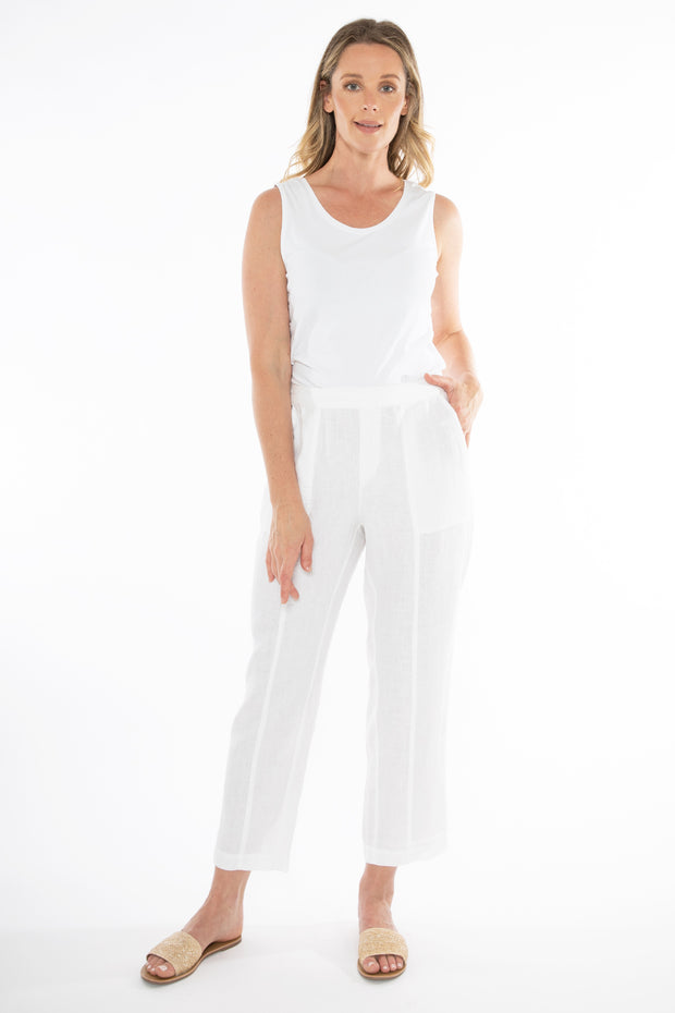 JUMP - White 7/8 Linen Pant - 576J7077A