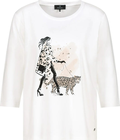 MONARI - Off White Embosed Round Neck T-shirt - 808064