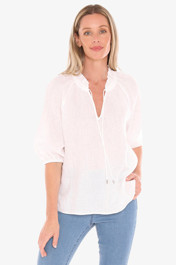 JUMP - White Ruffle Neck Top - 596J3085A