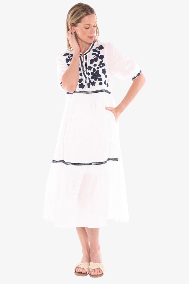 JUMP - White/Ink Flower Embroidery Dress - 596J5154A