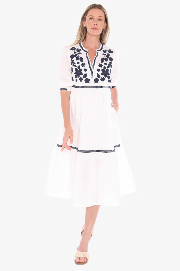 JUMP - White/Ink Flower Embroidery Dress - 596J5154A