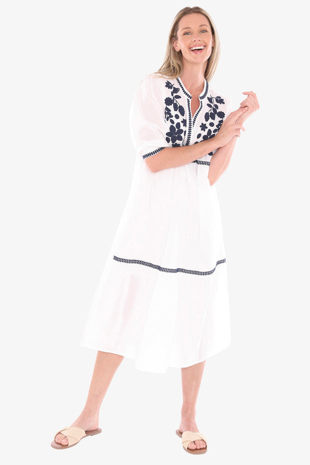 JUMP - White/Ink Flower Embroidery Dress - 596J5154A