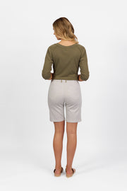 VASSALLI - Khaki Stripe Slim Leg Above Knee Short with Contrast Trim - 5998