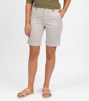 VASSALLI - Khaki Stripe Slim Leg Above Knee Short with Contrast Trim - 5998