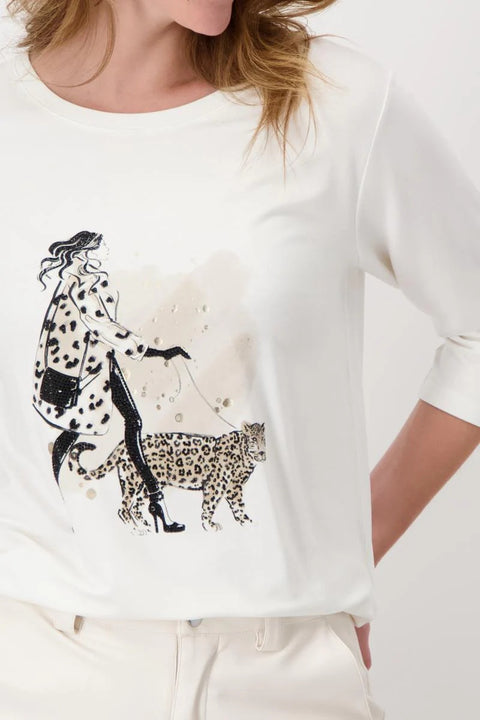 MONARI - Off White Embosed Round Neck T-shirt - 808064
