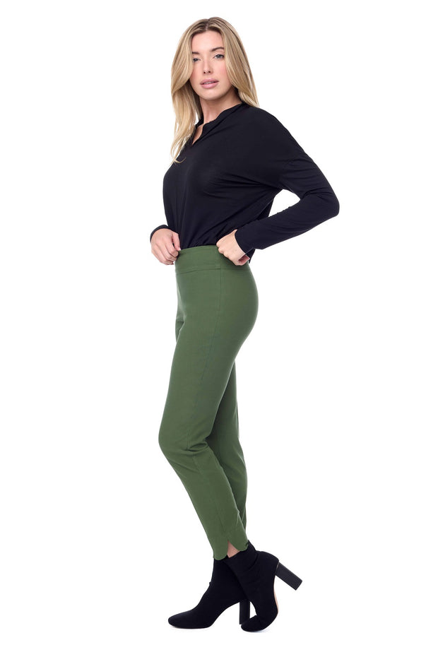 UP! PANTS - Bronze Green Solid Slim Ankle Pant - 65027A